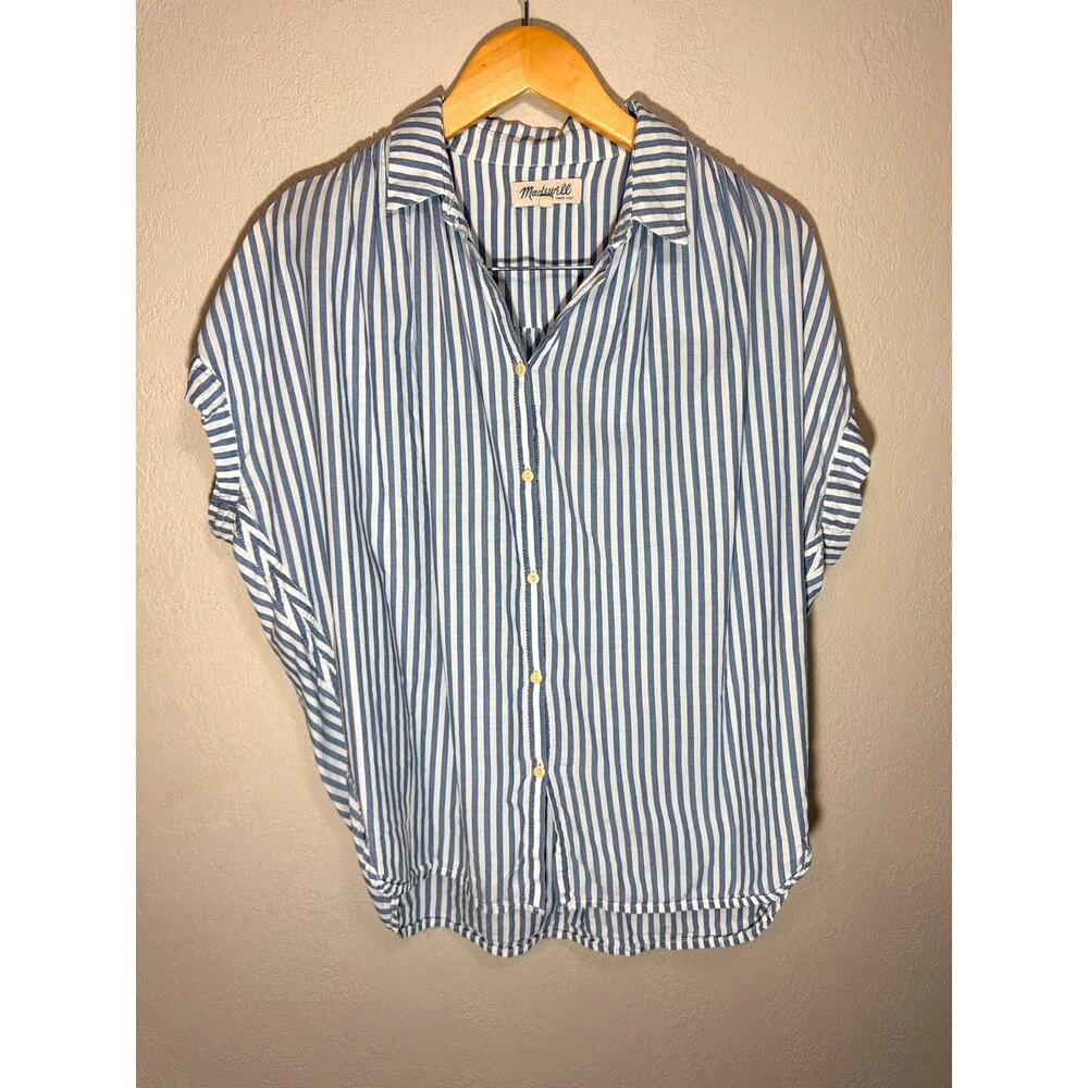 Madewell Central Shirt blue & white stripe short-sleeve button-front SZ S